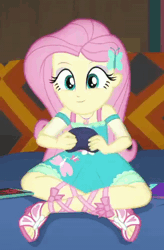Size: 314x480 | Tagged: safe, derpibooru import, screencap, fluttershy, equestria girls, equestria girls series, game stream, spoiler:eqg series (season 2), :p, animated, animation error, controller, cropped, crossed legs, cute, eyeshadow, feet, female, gamershy, geode of fauna, gif, magical geodes, makeup, mlem, playing video games, sandals, shyabetes, silly, smugshy, solo, tongue out