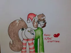 Size: 1024x768 | Tagged: suggestive, artist:paper view of butts, derpibooru import, oc, oc:paper butt, pony, unicorn, butt, candy, candy cane, christmas, clothes, colored, cute, cutie mark, food, glasses, hat, heart, holiday, holly, holly mistaken for mistletoe, horn, jacket, looking at you, looking back, male, mistletoe, rear, rear view, simple background, socks, solo, solo male, striped socks, traditional art