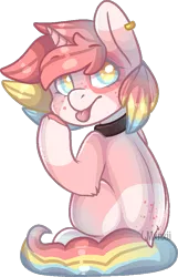 Size: 605x938 | Tagged: source needed, useless source url, safe, artist:mxnxii, derpibooru import, oc, oc:milky (rigbythememe), unofficial characters only, pony, unicorn, colored pupils, ear piercing, earring, female, jewelry, mare, piercing, simple background, solo, tongue out, transparent background