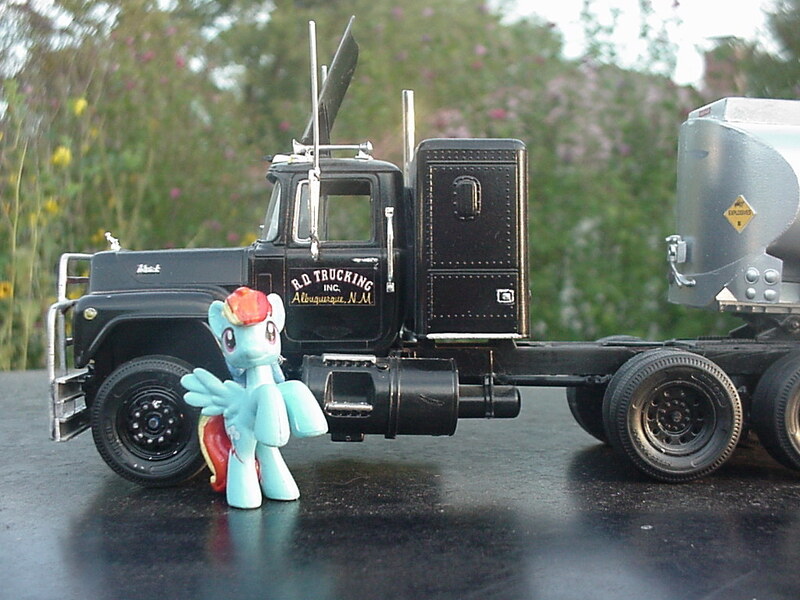 Size: 1024x768 | Tagged: safe, artist:lonewolf3878, derpibooru import, rainbow dash, pegasus, pony, blind bag, convoy, custom, female, irl, mack truck, model, photo, rearing, toy, truck