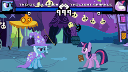 Size: 600x338 | Tagged: alicorn, animated, artist:smhungary, book, derpibooru import, fighting is magic, gif, safe, trixie, twilight sparkle, twilight sparkle (alicorn), video game