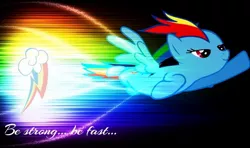 Size: 800x474 | Tagged: artist:z3bradan, cutie mark, derpibooru import, female, flying, neon, pegasus, quote, rainbow, rainbow dash, safe, solo, wallpaper