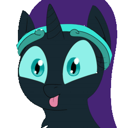 Size: 800x800 | Tagged: safe, alternate version, artist:poniidesu, derpibooru import, oc, oc:nyx, unofficial characters only, alicorn, /mlp/, :p, alicorn oc, animated, bust, cute, female, filly, flat shaded, gif, green eyes, headband, horn, licking, mlem, nyxabetes, portrait, purple mane, raspberry, silly, simple background, solo, tongue out, transparent background, wings