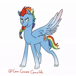 Size: 1024x1024 | Tagged: safe, artist:camcommecamelote, derpibooru import, rainbow dash, pegasus, pony, leak, spoiler:g5, braid, g5, rainbow dash (g5), redesign, short hair, simple background, solo, white background, wings