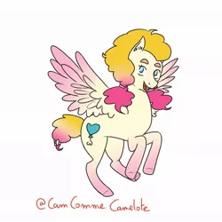 Size: 1024x1024 | Tagged: safe, artist:camcommecamelote, derpibooru import, pinkie pie, pegasus, pony, leak, spoiler:g5, flying, g5, gradient mane, gradient tail, pegasus pinkie pie, pinkie pie (g5), race swap, redesign, short tail, simple background, solo, white background, wings