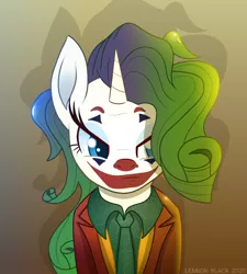 Size: 900x1000 | Tagged: artist:lennonblack, clothes, cosplay, costume, derpibooru import, joker (2019), rarity, safe, the joker