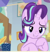 Size: 215x222 | Tagged: safe, derpibooru import, screencap, starlight glimmer, pony, unicorn, marks for effort, chocolate, cropped, food, hot chocolate, marshmallows, raised eyebrow, raised hoof, sitting, smiling, solo, starlight's office