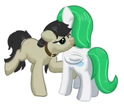 Size: 684x621 | Tagged: safe, artist:stillsings, derpibooru import, oc, oc:autumn, oc:zephyr, earth pony, pegasus, pony, fanfic:zephyr, collar, fanfic art, female, image, mare, nuzzling, pet, png, pony pet, simple background, transparent background