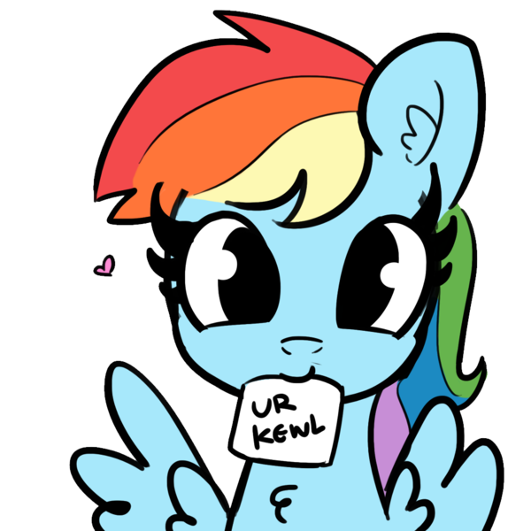 Size: 1024x1024 | Tagged: safe, artist:tjpones, color edit, derpibooru import, edit, rainbow dash, pegasus, pony, bust, chest fluff, colored, cute, dashabetes, ear fluff, female, heart, looking at you, mare, mouth hold, note, paper, portrait, positive ponies, simple background, solo, text, transparent background