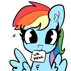 Size: 1024x1024 | Tagged: safe, artist:tjpones, color edit, derpibooru import, edit, rainbow dash, pegasus, pony, bust, chest fluff, colored, cute, dashabetes, ear fluff, female, heart, looking at you, mare, mouth hold, note, paper, portrait, positive ponies, simple background, solo, text, transparent background