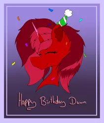 Size: 1068x1263 | Tagged: safe, artist:chazmazda, derpibooru import, oc, unofficial characters only, pony, unicorn, birthday, birthday gift, bust, colored, flat colors, happy birthday, portrait, present, solo