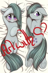 Size: 1000x1500 | Tagged: safe, artist:melodis, derpibooru import, marble pie, earth pony, bedroom eyes, blushing, body pillow, body pillow design, commission, cute, dock, female, floppy ears, marblebetes, mare, obtrusive watermark, solo, watermark