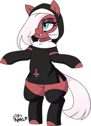 Size: 1589x2198 | Tagged: safe, artist:notenoughapples, derpibooru import, oc, oc:mother pravum, earth pony, pony, belly button, bipedal, clothes, female, mare, nun, simple background, socks, solo, transparent background