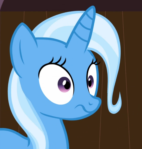 Size: 670x703 | Tagged: safe, derpibooru import, screencap, trixie, pony, unicorn, boast busters, :s, cropped, female, mare, shrunken pupils, solo, wavy mouth