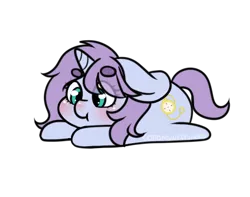 Size: 398x314 | Tagged: safe, artist:cottonsweets, derpibooru import, part of a set, oc, oc:swirlydaze, unofficial characters only, pony, unicorn, :t, bean ych, blushing, chibi, commission, cute, eye clipping through hair, lying down, simple background, solo, transparent background, ych result