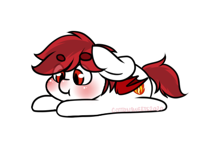 Size: 398x314 | Tagged: safe, artist:cottonsweets, derpibooru import, part of a set, oc, bat pony, pony, :t, bean ych, blushing, chibi, commission, cute, eye clipping through hair, fire, lying down, red, simple background, solo, transparent background, white, ych result