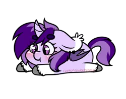 Size: 398x314 | Tagged: safe, artist:cottonsweets, derpibooru import, part of a set, oc, unofficial characters only, alicorn, bat pony, bat pony alicorn, pony, unicorn, bat wings, bean ych, blushing, chibi, commission, eye clipping through hair, horn, lying down, simple background, solo, transparent background, wings, ych result