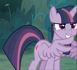 Size: 1018x938 | Tagged: cropped, derpibooru import, evil grin, gendo pose, grin, mean twilight sparkle, safe, screencap, smiling, solo, the mean 6, wing hands, wings