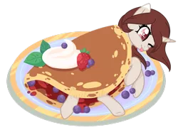 Size: 1175x859 | Tagged: safe, artist:ipandacakes, derpibooru import, oc, oc:pancake, pony, unicorn, base used, female, food, horse meat, mare, meat, one eye closed, pancakes, ponies in food, pony as food, solo, tongue out, wink