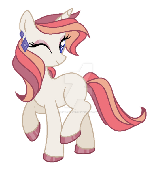 Size: 600x650 | Tagged: safe, artist:ipandacakes, derpibooru import, oc, pony, unicorn, deviantart watermark, female, magical lesbian spawn, mare, obtrusive watermark, offspring, one eye closed, parent:rarity, parent:sunset shimmer, parents:sunsarity, simple background, solo, transparent background, watermark, wink