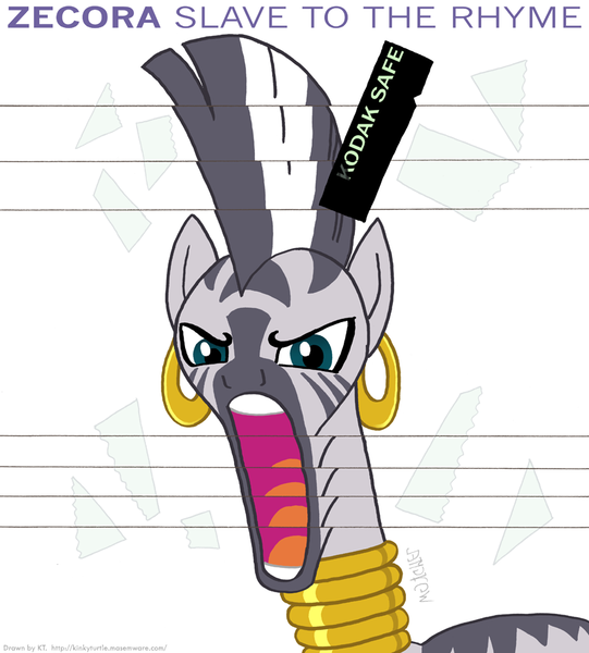 Size: 853x946 | Tagged: safe, artist:kturtle, derpibooru import, zecora, ponified, zebra, 80s, album cover, artifact, female, grace jones, image, kodak, parody, png, ponified album cover, slave to the rhythm, solo