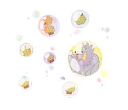 Size: 2638x2274 | Tagged: safe, artist:angiepeggy2114, derpibooru import, derpy hooves, pegasus, pony, adorable distress, bubble, cute, female, food, mare, muffin, simple background, solo, transparent background, trapped, watermark