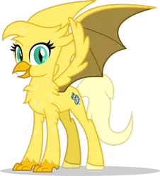 Size: 1280x1419 | Tagged: safe, artist:mlp-trailgrazer, derpibooru import, oc, oc:gilded dash, unofficial characters only, dragon, dragriff, gryphon, hybrid, female, simple background, smiling, solo, transparent background