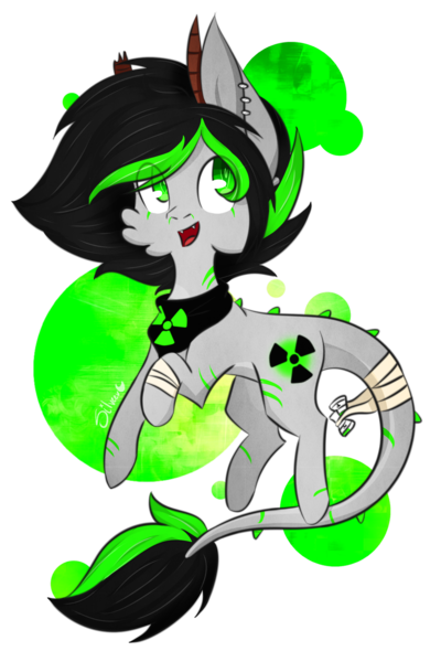 Size: 1024x1535 | Tagged: safe, artist:silveer-moon, derpibooru import, oc, oc:plutonium, ponified, unofficial characters only, earth pony, object pony, original species, pony, cheek fluff, cute, ear piercing, element pony, horns, leonine tail, male, ocbetes, piercing, radioactive, raised hoof, simple background, solo, stallion, transparent background