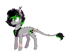 Size: 613x457 | Tagged: safe, artist:alicjaspring, derpibooru import, oc, oc:plutonium, ponified, unofficial characters only, earth pony, object pony, original species, pony, animated, bandana, cute, ear piercing, element pony, eyes closed, gif, horns, male, ocbetes, piercing, radioactive, raised hoof, simple background, smiling, solo, stallion, transparent background
