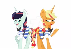 Size: 1280x876 | Tagged: alternate universe, applejack, artist:bea-drowned, clothes, coloratura, cosplay, costume, derpibooru import, female, flam, flim, flim flam brothers, lesbian, rarajack, safe, shipping