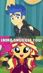 Size: 532x908 | Tagged: safe, artist:mlpfan3991, derpibooru import, flash sentry, sunset shimmer, equestria girls, equestria girls series, wake up!, spoiler:choose your own ending (season 2), spoiler:eqg series (season 2), caption, female, flashimmer, geode of empathy, image macro, magical geodes, male, meme, shipping, straight, text