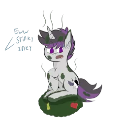 Size: 1750x1750 | Tagged: safe, artist:inky scroll, derpibooru import, oc, oc:inky scroll, unofficial characters only, pony, unicorn, covered in trash, eww stinky inky, male, simple background, solo, stallion, transparent background