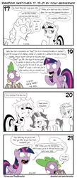 Size: 1320x3035 | Tagged: safe, artist:pony-berserker, derpibooru import, spike, starlight glimmer, trixie, twilight sparkle, twilight sparkle (alicorn), alicorn, dragon, pony, unicorn, black and white, comic, female, grayscale, hangover, happy new year, happy new year 2020, holiday, i can't believe it's not idw, implied hangover, male, mare, monochrome, new year, new year's resolution, pony-berserker's twitter sketches, rick and morty, rick sanchez, signature, simple background, sketch, speech bubble, stippling, tired, twirick, white background, winged spike