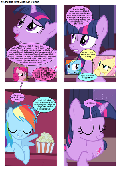 Size: 868x1228 | Tagged: artist:dziadek1990, bed, comic, comic:ponies and d&d, conversation, derpibooru import, dialogue, dungeons and dragons, edit, edited screencap, emote story:ponies and d&d, fluttershy, indoors, oc, oc:merlin, oc:shade, oc:skullfuck doombringer, over a barrel, pen and paper rpg, pillow, pinkie pie, rainbow dash, rpg, safe, screencap, screencap comic, slice of life, text, twilight sparkle