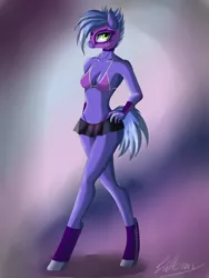 Size: 2121x2828 | Tagged: safe, artist:dreamyartcosplay, derpibooru import, oc, oc:night blossom, unofficial characters only, anthro, earth pony, unguligrade anthro, abstract background, anthro oc, bra, clothes, earth pony oc, female, legs, leg warmers, mare, mask, miniskirt, not luna, panties, see-through, see-through skirt, skirt, solo, thong, underwear, wrestler