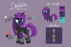 Size: 3000x2000 | Tagged: safe, artist:sugar morning, derpibooru import, oc, oc:demure, unofficial characters only, pony, unicorn, reference sheet, simple background, solo, text