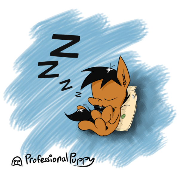 Size: 2000x2000 | Tagged: safe, artist:professionalpuppy, derpibooru import, oc, oc:puppy, unofficial characters only, earth pony, pony, breaking the fourth wall, eyes closed, male, nom, onomatopoeia, pillow, simple background, sleeping, solo, sound effects, stallion, transparent background, zzz