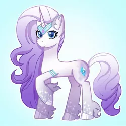 Size: 768x768 | Tagged: safe, artist:danda panda, derpibooru import, rarity, pony, unicorn, leak, spoiler:g5, accessories, ear fluff, female, g5, gradient mane, gradient tail, jewelry, rarity (g5), redesign, simple background, solo, tiara, unshorn fetlocks