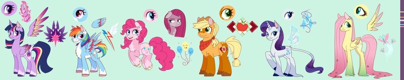 Size: 2048x410 | Tagged: safe, artist:facadagay, derpibooru import, applejack, fluttershy, pinkie pie, rainbow dash, rarity, twilight sparkle, twilight sparkle (alicorn), alicorn, earth pony, pegasus, pony, unicorn, g5, leak, spoiler:g5, alternate design, applejack (g5), coat markings, colored wings, cutie mark, female, fluttershy (g5), hooves, horn, image, jpeg, magic, magic aura, mane six, mane six (g5), pinkamena diane pie, pinkie pie (g5), rainbow dash (g5), rarity (g5), redesign, simple background, twilight sparkle (g5), twitterina design, wings