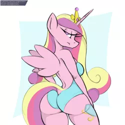 Size: 1024x1024 | Tagged: alicorn, anthro, artist:longtailshort, ass, bedroom eyes, breasts, butt, clothes, derpibooru import, dock, female, looking at you, looking back, looking back at you, lovebutt, milf, mother, one-piece swimsuit, open-back swimsuit, princess cadance, solo, solo female, stupid sexy princess cadance, suggestive, swimsuit