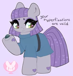 Size: 2865x3000 | Tagged: safe, artist:bunxl, derpibooru import, boulder (pet), maud pie, earth pony, pony, adhd, clothes, cute, heart, heart eyes, high res, hoof hold, looking at you, maudabetes, positive ponies, simple background, smiling, solo, starry eyes, truth, when she smiles, wingding eyes