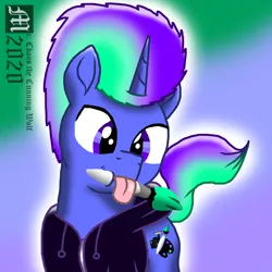Size: 1800x1800 | Tagged: safe, artist:mrchaosthecunningwlf, artist:ponyvillechaos577, derpibooru import, oc, oc:vivid piece, pony, unicorn, clothes, hoodie, icon, male, paint brush tail, solo, stallion, tongue out