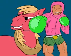 Size: 1730x1353 | Tagged: safe, artist:dashusethetrashcan, derpibooru import, big macintosh, human, pony, abuse, cringing, derrick not a fish, little mac (punch out), macabuse, punch, punch out