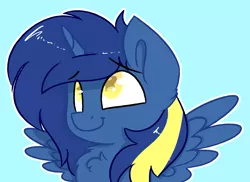 Size: 1997x1457 | Tagged: safe, artist:northwindsmlp, derpibooru import, oc, unofficial characters only, pegasus, pony, blue background, bust, chest fluff, colored pupils, simple background, solo, wingding eyes