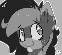 Size: 1687x1500 | Tagged: safe, artist:northwindsmlp, derpibooru import, oc, oc:chocolate milk, oc:cocoa milk, unofficial characters only, earth pony, pony, bust, female, mare, monochrome, portrait, solo, tongue out