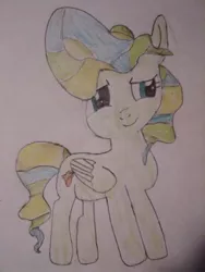 Size: 720x960 | Tagged: safe, artist:xpstar214, derpibooru import, vapor trail, pegasus, pony, top bolt, adorable face, cute, female, mare, smiling, solo, standing, traditional art, vaporbetes
