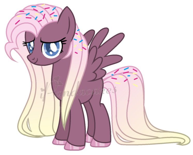 Size: 849x683 | Tagged: safe, artist:ipandacakes, derpibooru import, oc, pegasus, pony, base used, female, food, gradient mane, magical lesbian spawn, mare, offspring, parent:fluttershy, parent:pinkie pie, parents:flutterpie, simple background, solo, sprinkles, transparent background, watermark