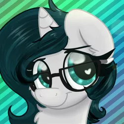 Size: 1772x1772 | Tagged: safe, artist:littleblackraencloud, derpibooru import, oc, oc:invictus europa, unofficial characters only, pony, unicorn, bust, chest fluff, female, glasses, heart eyes, mare, neck fluff, nerd, portrait, solo, wingding eyes