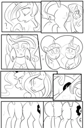 Size: 1800x2740 | Tagged: safe, artist:candyclumsy, author:bigonionbean, derpibooru import, princess cadance, princess celestia, princess luna, twilight sparkle, twilight sparkle (alicorn), oc, oc:princess morning star, alicorn, pony, comic:the fusion flashback 2, alicorn princess, basement, butt, canterlot, canterlot castle, comic, commissioner:bigonionbean, confused, cutie mark, dat ass was fat, dat butt, ethereal mane, flashback, forced, fusion, fusion:princess morning star, jewelry, magic, meme, merge, plot, regalia, royalty, shocked, sketch, sketch dump, surprised, swelling, swollen, thicc ass, thought bubble