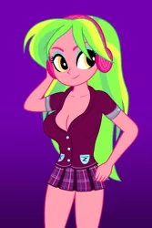 Size: 2000x3000 | Tagged: safe, derpibooru import, edit, editor:ah96, lemon zest, equestria girls, friendship games, adorasexy, big breasts, breast edit, breasts, busty lemon zest, cleavage, clothes, crystal prep academy uniform, cute, female, gradient background, hand on hip, headphones, miniskirt, ms paint, plaid skirt, pleated skirt, school uniform, sexy, skirt, solo, stupid sexy lemon zest, thighs